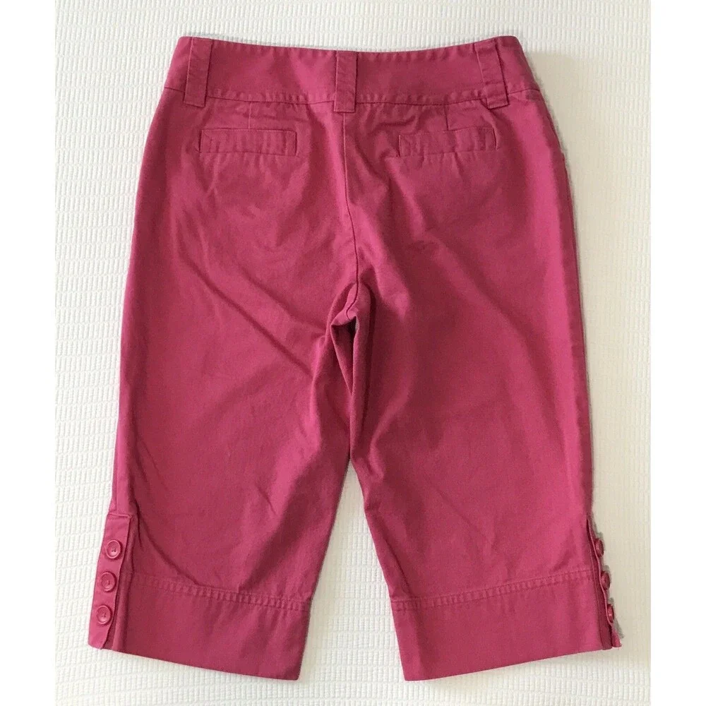 Rafaella Womens Shorts 10 Hot Pink Long Bermuda Capri 100% Cotton Button Hem
